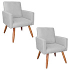 Kit 2 Poltronas Nina Veludo Cinza Pés Palito Castanho - Palla