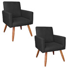 Kit 2 Poltronas Nina Veludo Preto Pés Palito Castanho - Palla