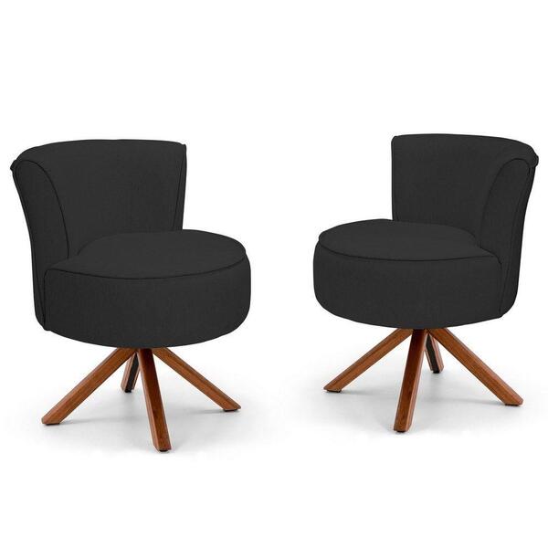 Kit 2 Poltronas Olivia Base Giratória Linho Chumbo Domi