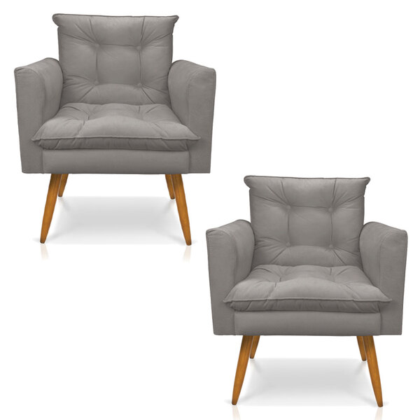 Kit 2 Poltronas Olivia Suede Pés Palito Castanho - Pallazio -