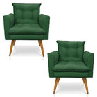 Kit 2 Poltronas Olivia Suede Verde Pés Palito Castanho - Pall