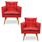 Kit 2 Poltronas Olivia Suede Vermelho Pés Palito Castanho - P