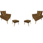 Kit 2 Poltronas Opala Com 2 Puff Opala Quadrado Suede Marrom