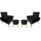 Kit 2 Poltronas Opala Com 2 Puff Opala Redondo Suede Preto