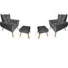 Kit 2 Poltronas Opala Com 2 Puff Quadrado Plus Suede Cinza