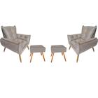 Kit 2 Poltronas Opala Com 2 Puff Quadrado Suedecapuccino