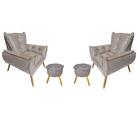 Kit 2 Poltronas Opala Com 2 Puff Redondo Plus Suede Capuccino