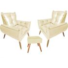 Kit 2 Poltronas Opala Com Puff Quadrado Suede Bege