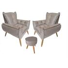 Kit 2 Poltronas Opala Com Puff Redondo Plus Suede Capuccino