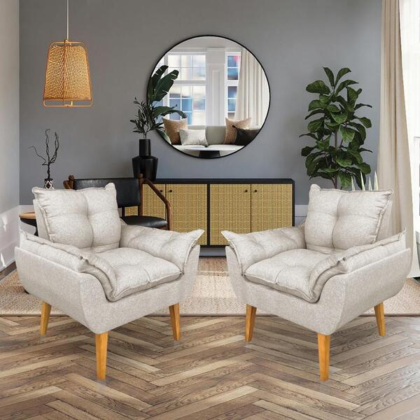 Kit 2 Poltronas Opala Decorativa Luxo Linho Bege Dal Poz Esto
