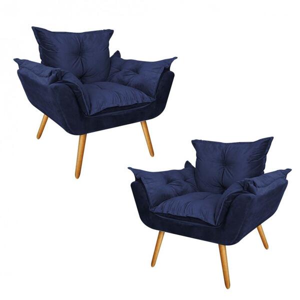 Kit 2 Poltronas Opala Decorativa Suede Azul Marinho