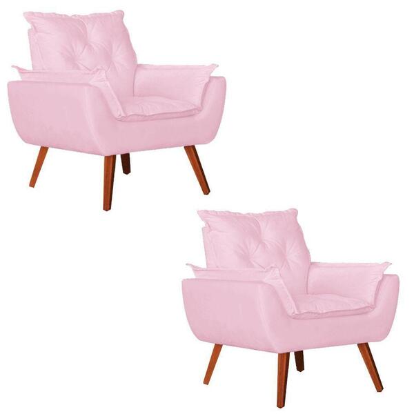 Kit 2 Poltronas Opala Decorativa Suede Rosa Bebê Kasa Sofá