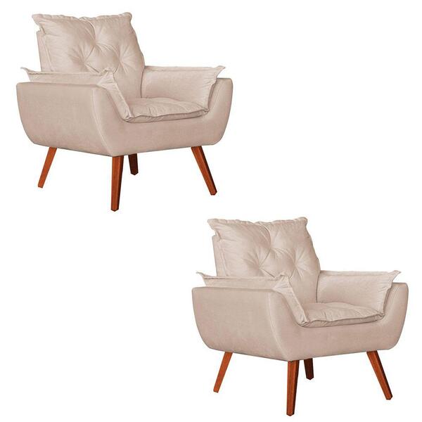 Kit 2 Poltronas Opala Decorativa Veludo Creme Kasa Sofá