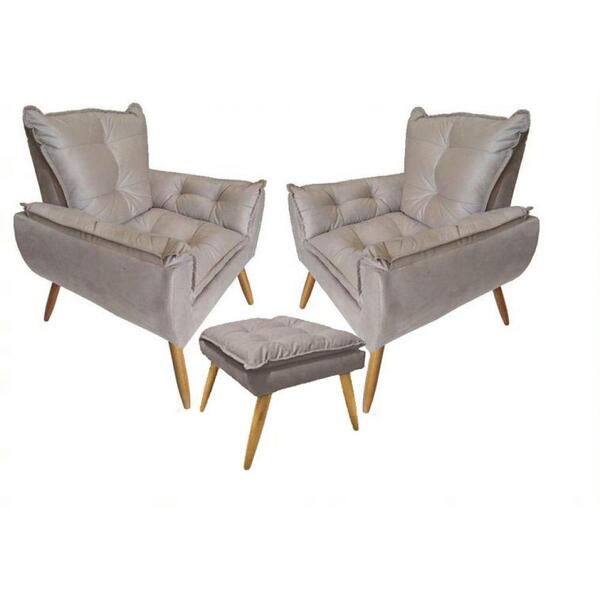 Kit 2 Poltronas Opala E Puff Opala Quadrado Suede Capuccino