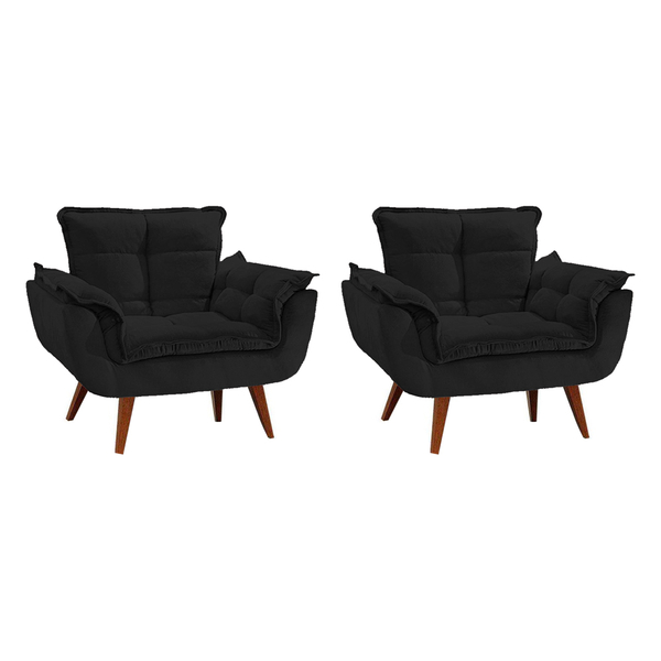 Kit 2 Poltronas Opala Luxo Com Pés Estilo Retrô - Preto