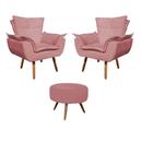 Kit 2 Poltronas Opalas Com Puff Redondo Suede Rose