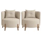 Kit 2 Poltronas Orgânica Curva Luna Boucle Bege Pés De Madeir