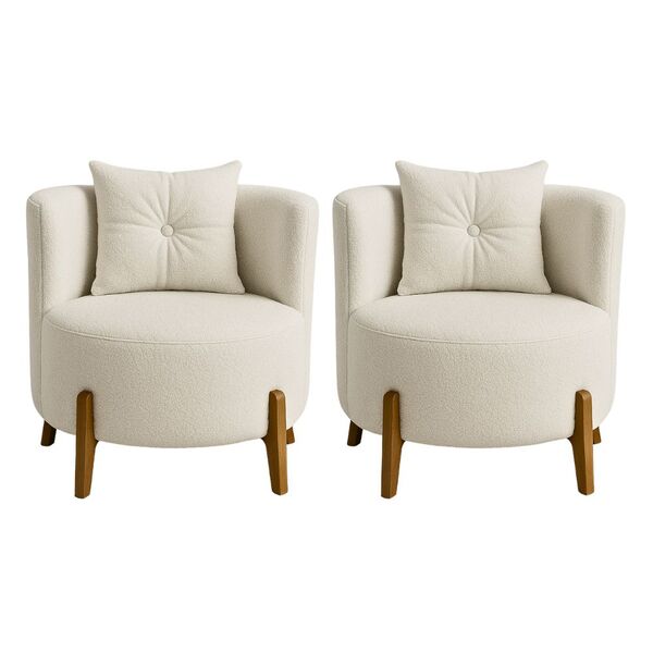 Kit 2 Poltronas Orgânica Curva Luna Boucle Branco Pés De Made