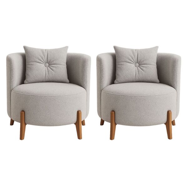 Kit 2 Poltronas Orgânica Curva Luna Boucle Cinza Claro Pés De