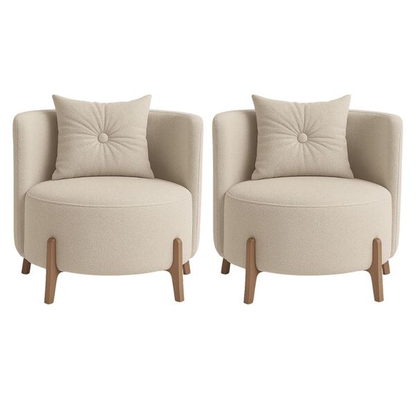 Kit 2 Poltronas Orgânica Curva Luna Boucle Pés De Madeira - M