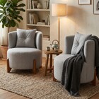 Kit 2 Poltronas Orgânica Curva Luna Boucle Pés De Madeira - M