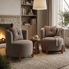 Kit 2 Poltronas Orgânica Curva Luna Boucle Pés De Madeira - M