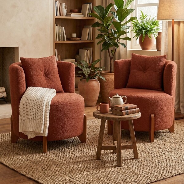 Kit 2 Poltronas Orgânica Curva Luna Boucle Pés De Madeira - M