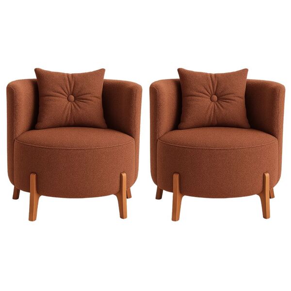 Kit 2 Poltronas Orgânica Curva Luna Boucle Pés De Madeira - M