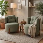 Kit 2 Poltronas Orgânica Curva Luna Boucle Verde Oliva Pés De