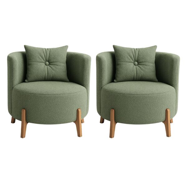 Kit 2 Poltronas Orgânica Curva Luna Boucle Verde Oliva Pés De