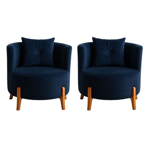 Kit 2 Poltronas Orgânica Curva Luna Veludo Pés De Madeira - M