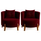 Kit 2 Poltronas Orgânica Curva Luna Veludo Pés De Madeira - M