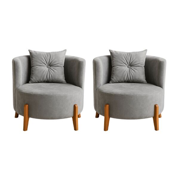 Kit 2 Poltronas Orgânica Curva Luna Veludo Pés De Madeira - M