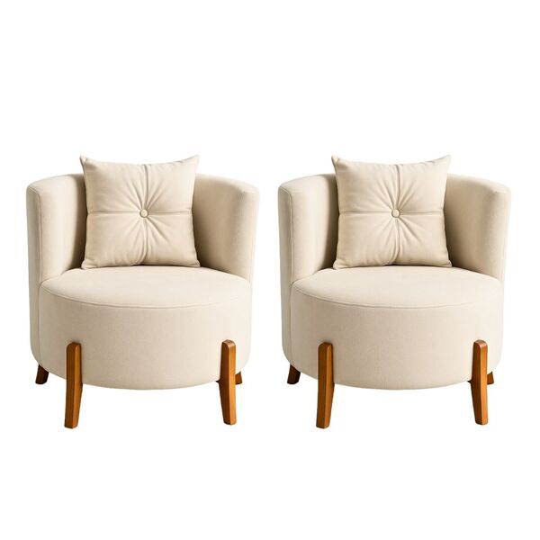 Kit 2 Poltronas Orgânica Curva Luna Veludo Pés De Madeira - M