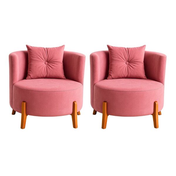 Kit 2 Poltronas Orgânica Curva Luna Veludo Rosa Pés De Madeir