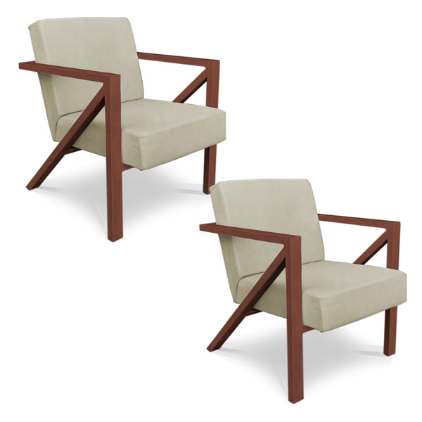 Kit 2 Poltronas Para Sala De Estar Angel Corano Bege Base Met