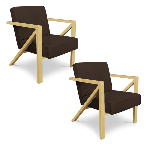 Kit 2 Poltronas Para Sala De Estar Angel Corano Marrom Base M