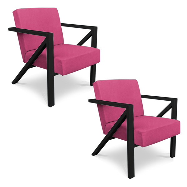 Kit 2 Poltronas Para Sala De Estar Angel Corano Rosa Base Met