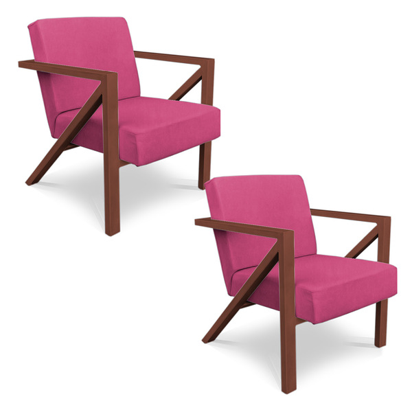 Kit 2 Poltronas Para Sala De Estar Angel Corano Rosa Base Met