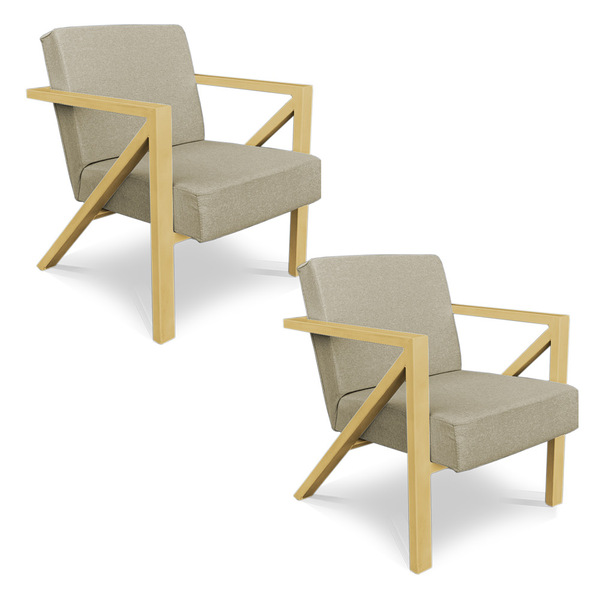 Kit 2 Poltronas Para Sala De Estar Angel Linho Base Metálica