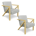 Kit 2 Poltronas Para Sala De Estar Angel Linho Base Metálica