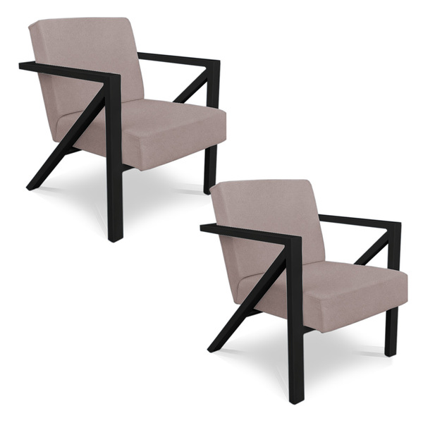 Kit 2 Poltronas Para Sala De Estar Angel Veludo Boucle Base M