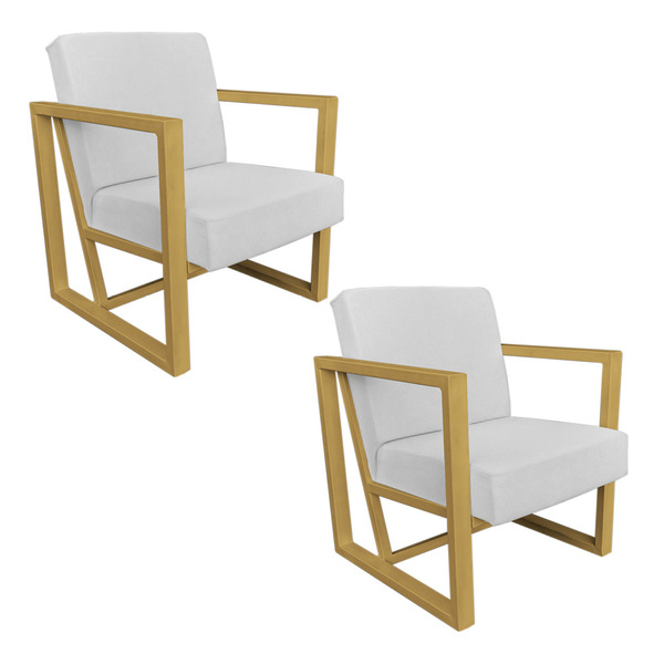 Kit 2 Poltronas Para Sala De Estar Maya Corano Base Metálica