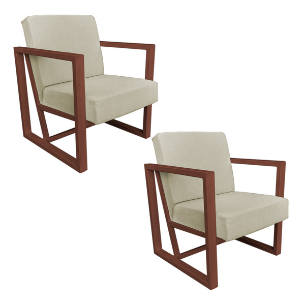 Kit 2 Poltronas Para Sala De Estar Maya Corano Bege Base Metá