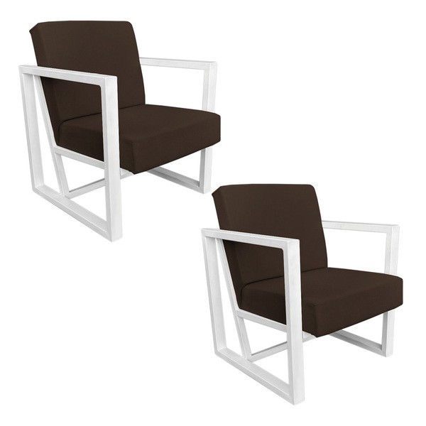 Kit 2 Poltronas Para Sala De Estar Maya Corano Marrom Base Me