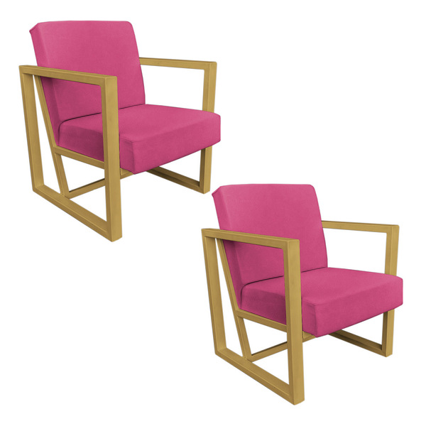 Kit 2 Poltronas Para Sala De Estar Maya Corano Rosa Base Metá