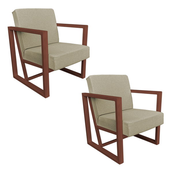 Kit 2 Poltronas Para Sala De Estar Maya Linho Base Metálica C