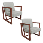 Kit 2 Poltronas Para Sala De Estar Maya Linho Cinza Base Metá