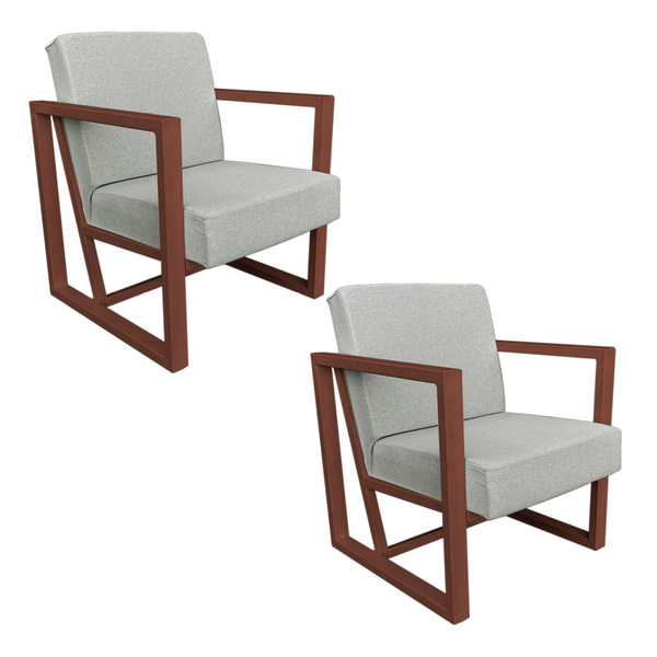 Kit 2 Poltronas Para Sala De Estar Maya Linho Cinza Base Metá