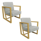 Kit 2 Poltronas Para Sala De Estar Maya Linho Cinza Base Metá